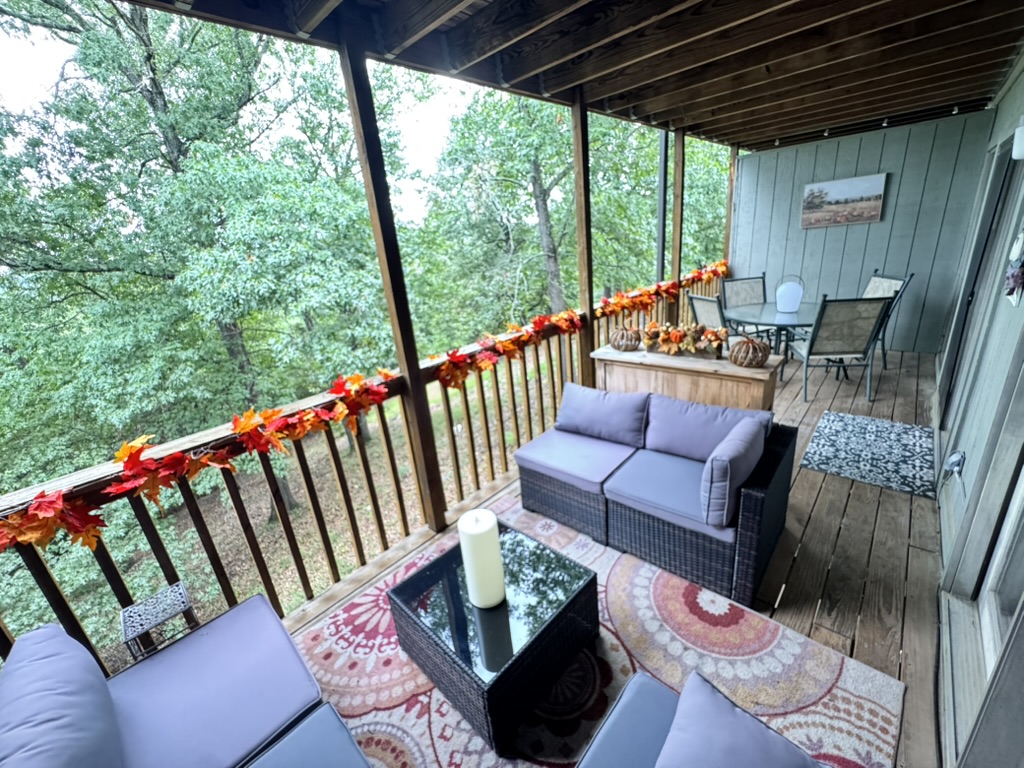 Covered deck with fall garland